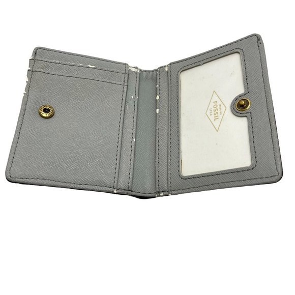 FOSSIL Genuine Leather Gray Pink Yellow Bi-Fold Wallet Coin Purse Cash Holder - Picture 14 of 16